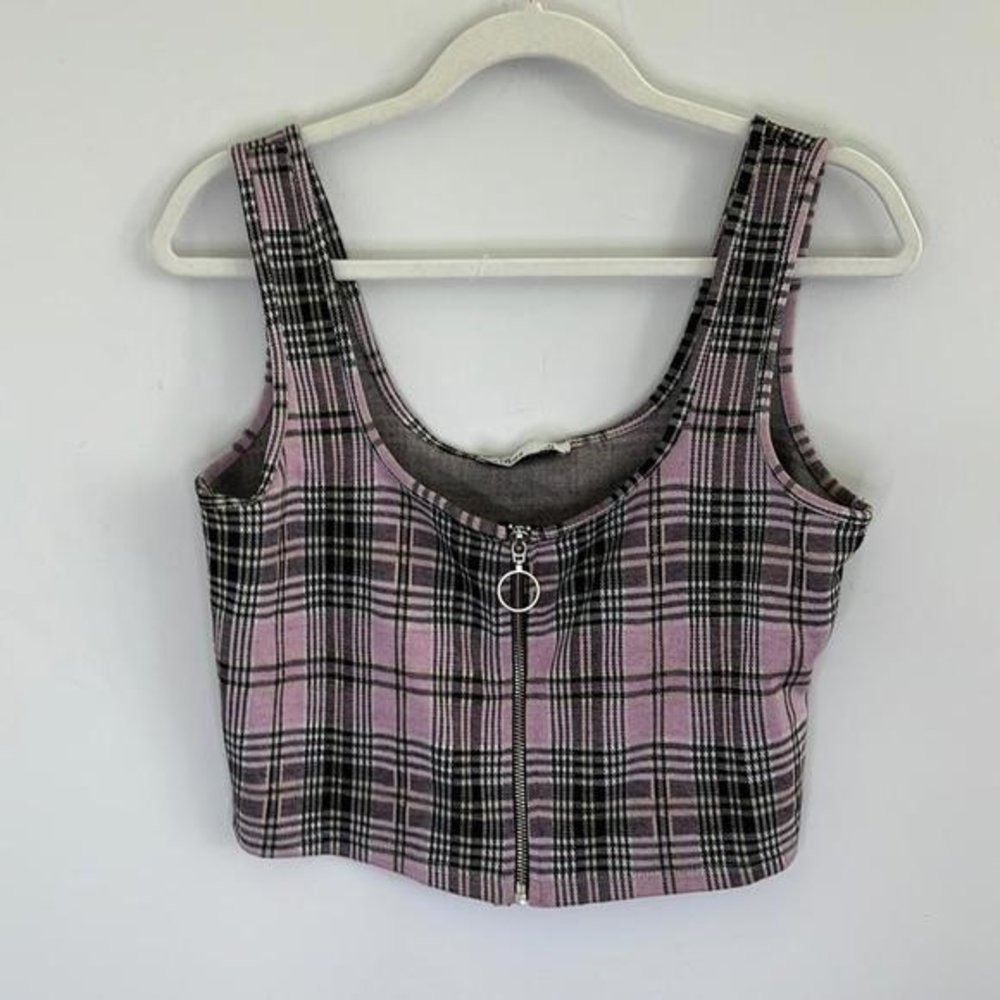 Hollister‎ purple plaid top top zip up